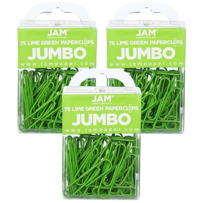 JAM Paper Jumbo Paper Clips, Lime Green, 3/Pack (21830627B)