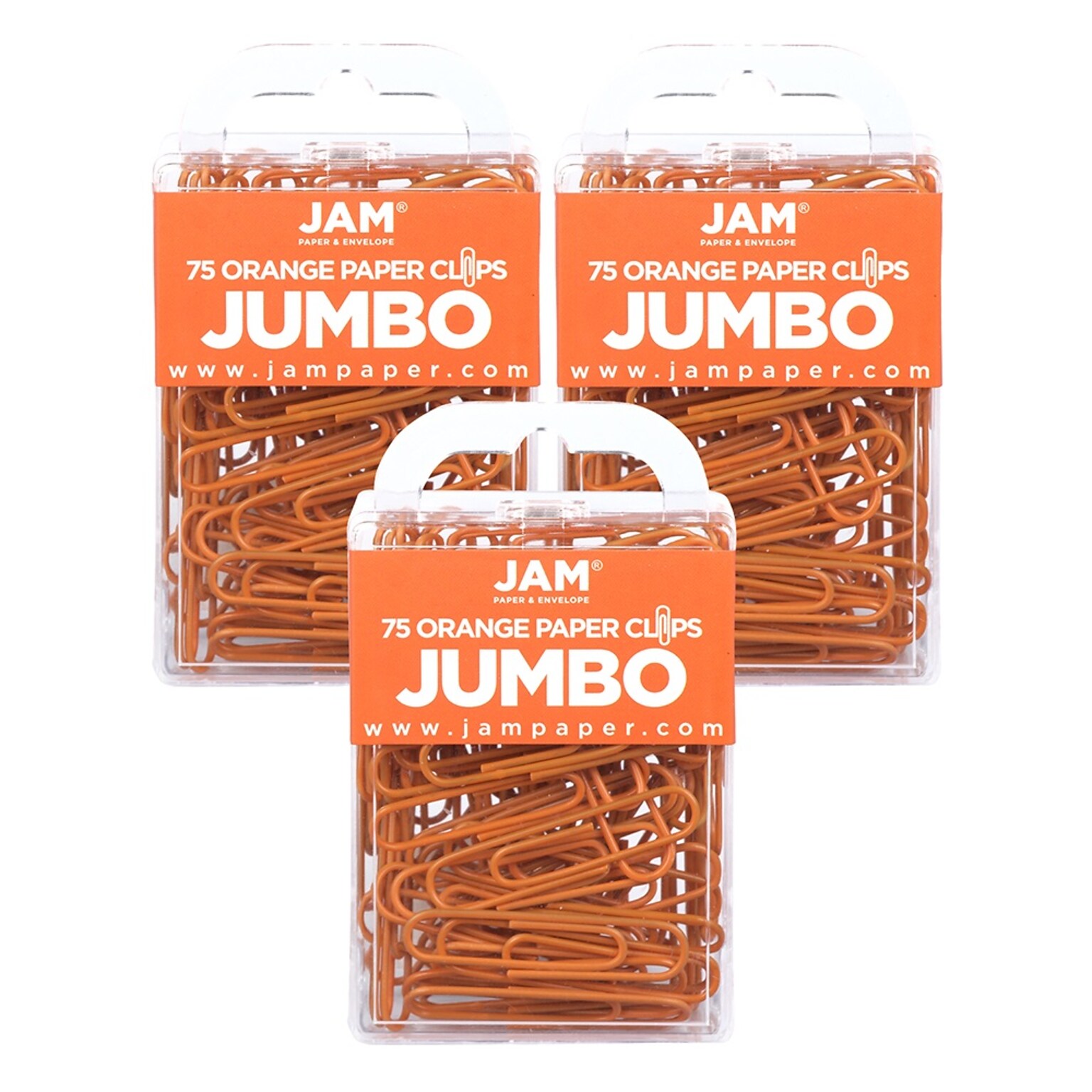 JAM Paper Jumbo Paper Clips, Orange, 3/Pack (42186871B)