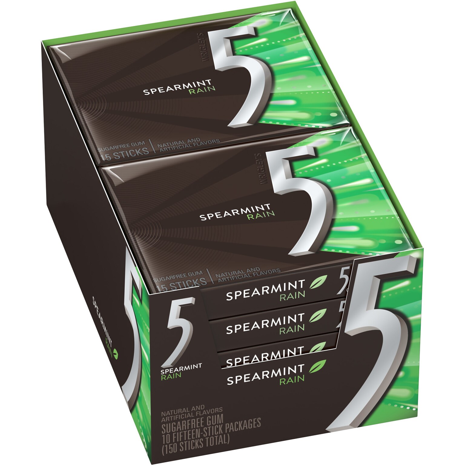 5 Gum Sugar Free Gum, Spearmint Rain, 10/Box (WMW51404)