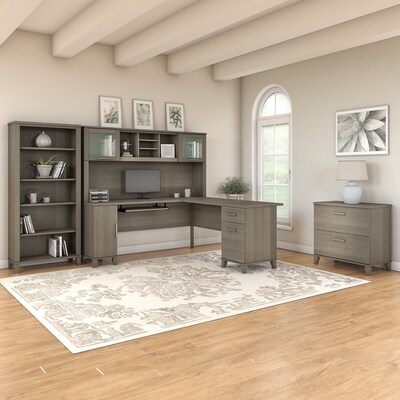 Bush Furniture Somerset 72W L Shaped Desk with Hutch, Lateral File Cabinet and Bookcase, Ash Gray (