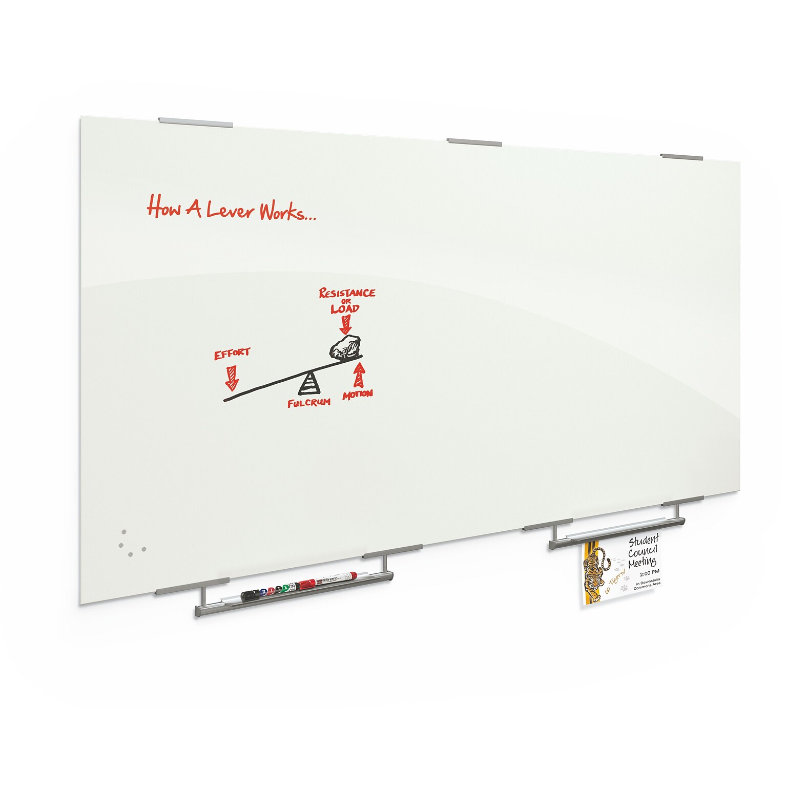 Best-Rite Visionary Magnetic Glass Dry Erase Whiteboard with Exo Tray System, 47.24 x 94.49, White (83846-2X576)