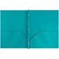 JAM Paper® Plastic Two-Pocket School POP Folders with Metal Prongs Fastener Clasps, Teal Blue, Bulk 96/Pack (382ECTED)