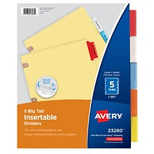 Avery Big Tab Insertable Paper Dividers, 5 Tabs, Multicolor, Copper Reinforced (23280)