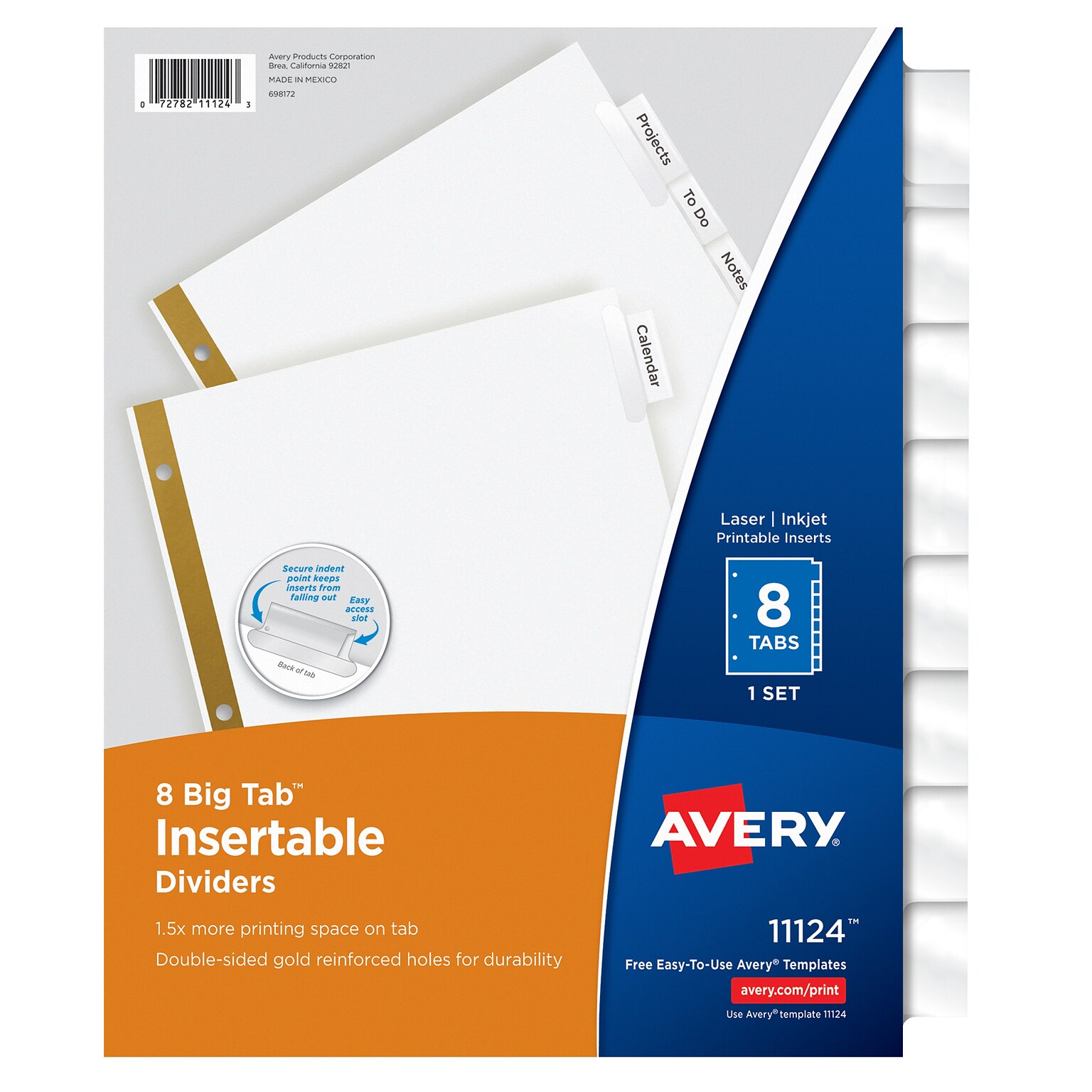 Avery Big Tab Insertable Paper Dividers, Clear 8 Tab, White   (11124)