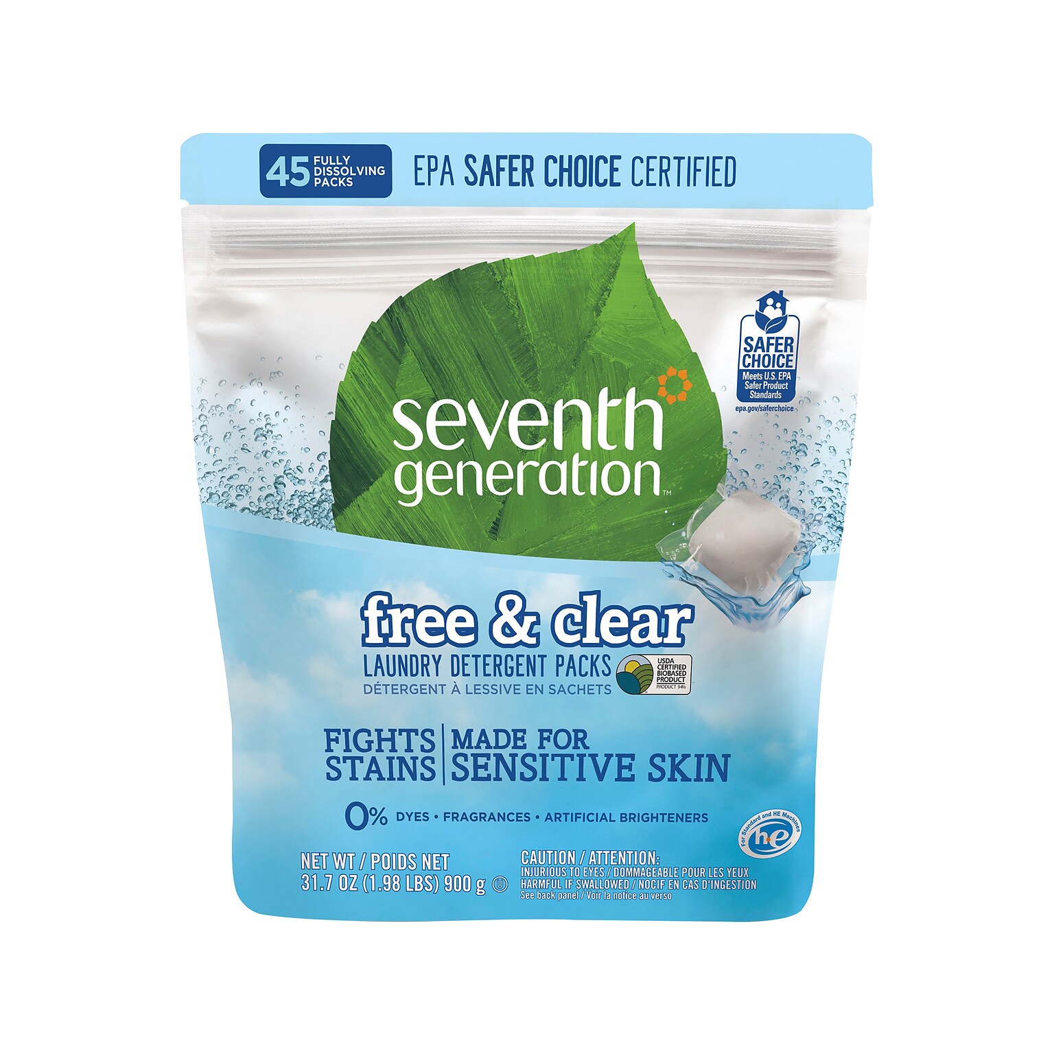 Seventh Generation Free & Clear Laundry Detergent Capsules, 45 Capsules (22977)