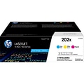 HP 202X Cyan/Magenta/Yellow High Yield Toner Cartridge, 3/Pack (CF500XM), print up to 2500 pages