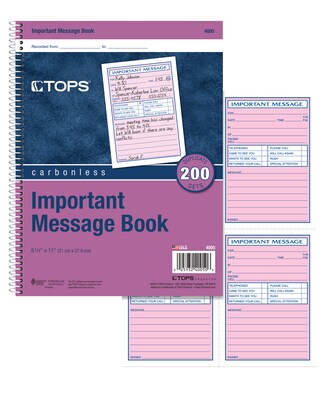 TOPS Important Message 2-Part Ruled Book, 11 x 8.25, White/Canary, 50 Sheets/Pad (4005)