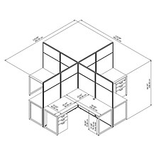 Bush Business Furniture Easy Office 66.34H x 119W 4 Person T-Shaped Cubicle Panel Workstation, Moc