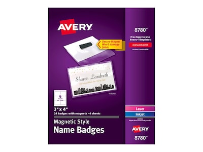Avery Magnet ID Badge Holder, Clear, 24/Pack