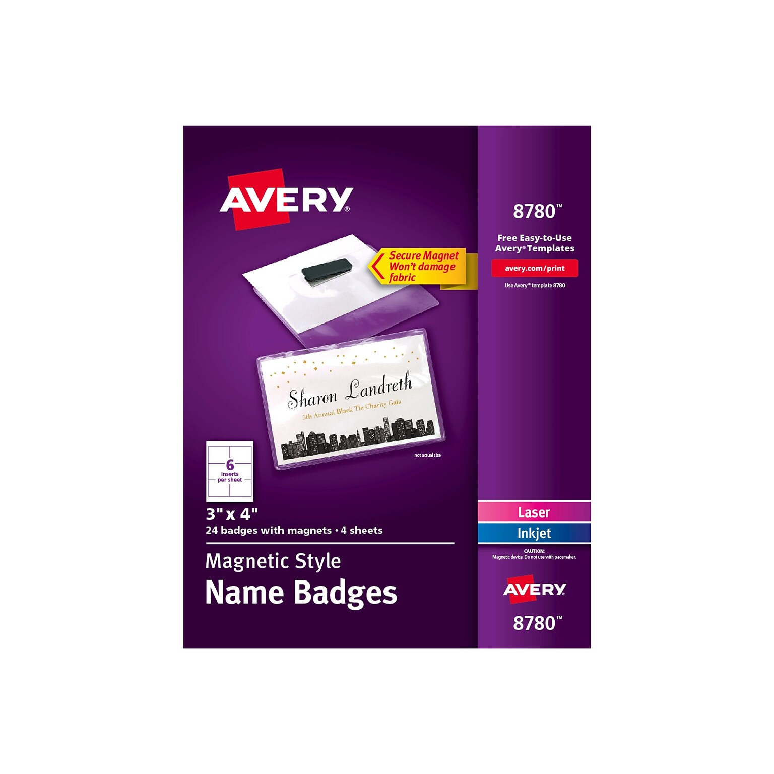 Avery Magnet ID Badge Holder, Clear, 24/Pack