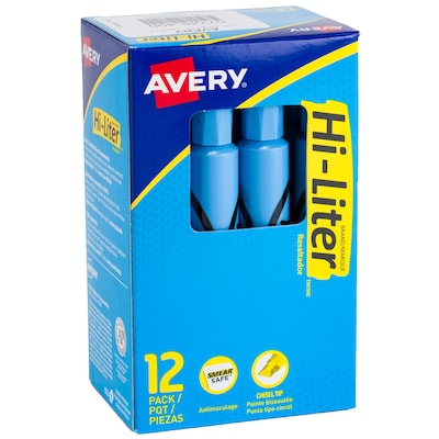 Avery Hi-Liter Tank Highlighters, Chisel Tip, Blue, Dozen (07746)
