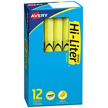 Avery Hi-Liter Pen-Style Stick Highlighters, Chisel Tip, Yellow, Dozen (23591)