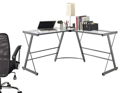 Ameriwood Odin 51"W L-Shaped Desk, Clear/Gray (9393096)