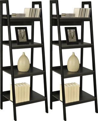 Ameriwood Home Lawrence 60"H 4-Shelf Ladder Bookcase Bundle, Black (9482096)