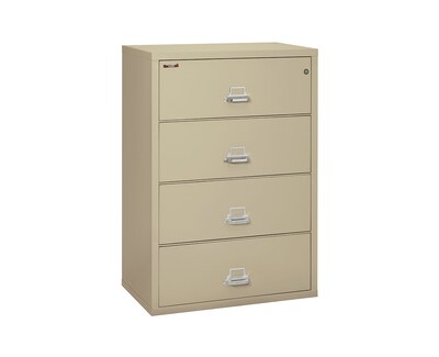 FireKing Classic 4-Drawer Lateral File Cabinet, Fire Resistant, Letter/Legal, Parchment, 37.5W (4-3