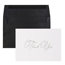 JAM Paper® Thank You Card Sets, Silver Script Cards with Black Linen Envelopes, 25/Pack