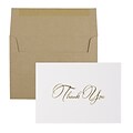 JAM Paper® Thank You Card Sets, White Care with Gold Script & Kraft Envelopes, 25/Pack