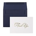 JAM Paper® Thank You Card Sets, White Care with Gold Script & Navy Envelopes, 25/Pack
