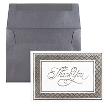 JAM Paper® Thank You Card Sets, Silver Border Cards with Anthracite Stardream Envelopes, 25/Pack