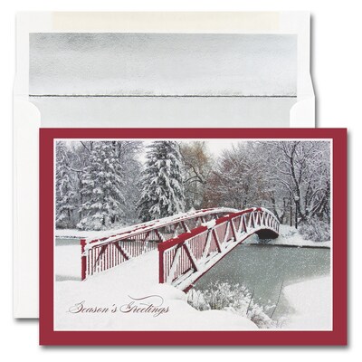 JAM Paper® Blank Christmas Cards Boxed Set, Red Bridge, 25/pack