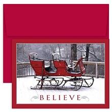JAM Paper® Christmas Cards Boxed Set, Believe Red Sleigh, 18/Pack