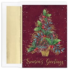 JAM Paper® Christmas Cards Boxed Set, Gold And Burgundy Tree, 18/Pack