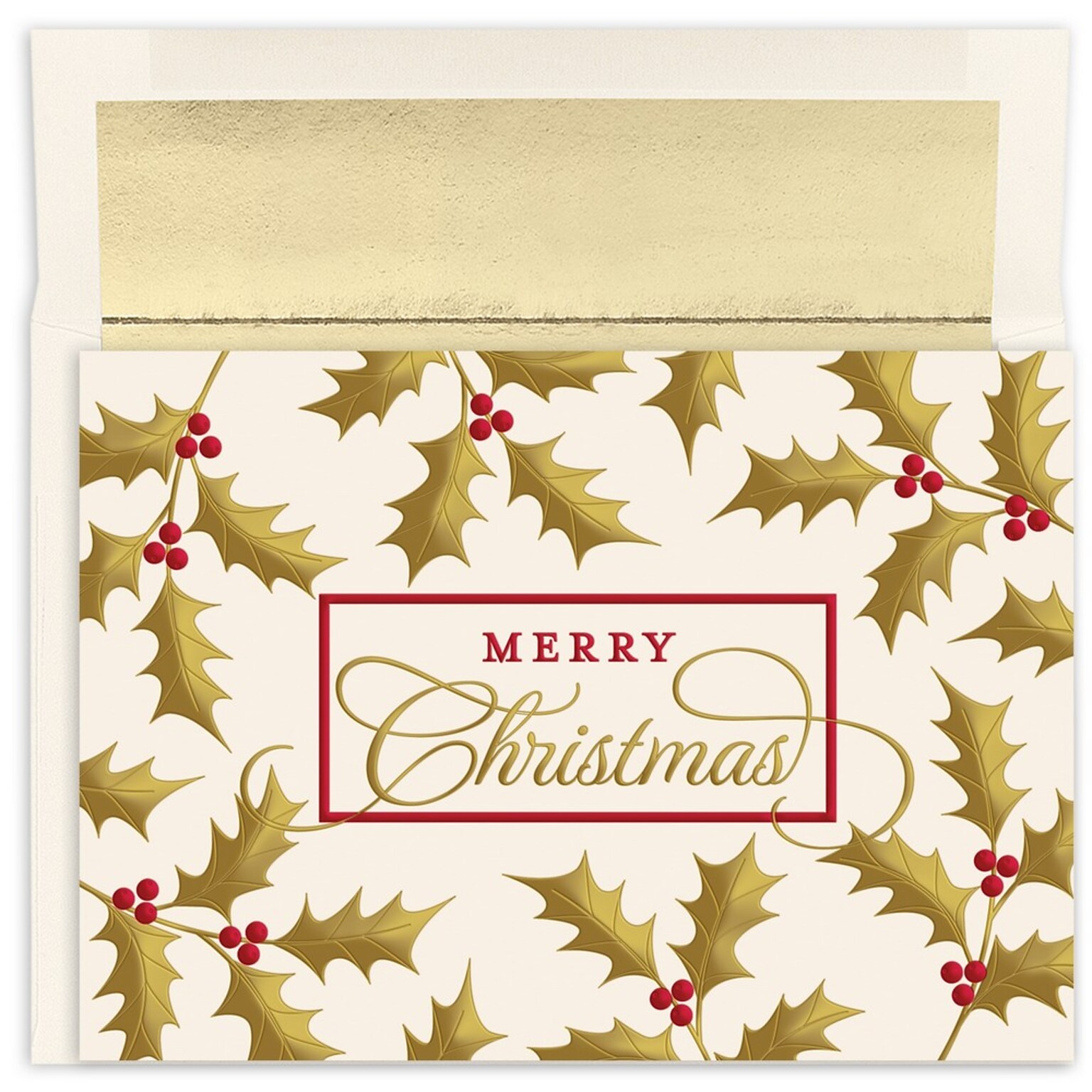 JAM Paper® Christmas Cards Boxed Set, Christmas Holly & Berries, 16/Pack