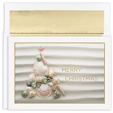 JAM Paper® Christmas Cards Boxed Set, Shell Christmas Tree, 18/Pack