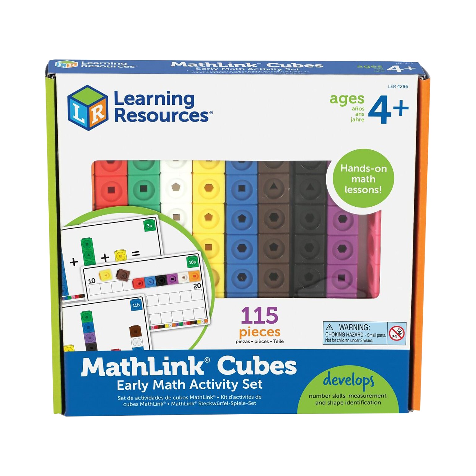 Learning Resources MathLink Cubes Early Math Activity Set, Assorted Colors, 115 Pieces/Set (LER 4286)