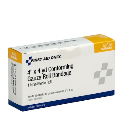 First Aid Only Non-Sterile Conforming Gauze Bandage, 4" x 4 Yards (51018)