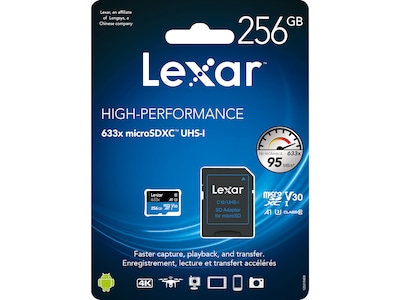 Lexar High-Performance 633x 256GB microSDXC Memory Card with Adapter, Class 10, UHS-I (LSDMI256BBNL6