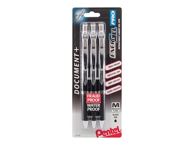 Pentel EnerGel Pro Retractable Gel Pen, Medium Point, Black Ink, 3/Pack (BLP77BP3A)