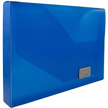 JAM Paper® Plastic Box Portfolio with Side Buckle, 9 3/4 x 13 1/2 x 1 1/2, Dark Blue, Sold Individua