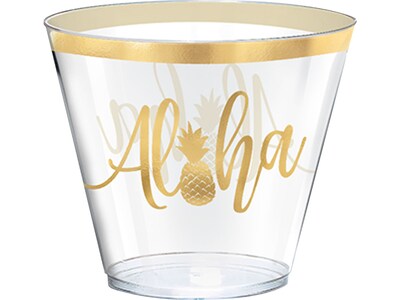 Amscan Aloha Hot Stamped Party Tumblers, Clear/Gold, 2/Pack (350299)