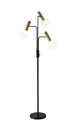 Adesso® Sinclair 70H Black and Antique Brass 3-Arm LED Floor Lamp with Frosted Glass Shades (3765-0