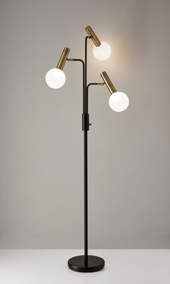 Adesso® Sinclair 70H Black and Antique Brass 3-Arm LED Floor Lamp with Frosted Glass Shades (3765-0