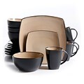 Gibson Home Soho Lounge 16 Piece Square Stoneware Dinnerware Set in Black and Taupe 93567568M