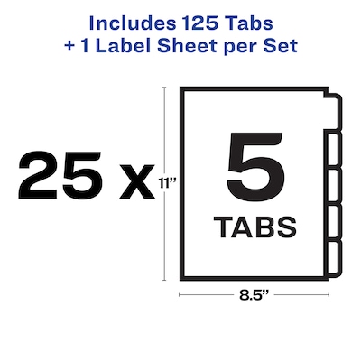 Avery Index Maker Unpunched Paper Dividers with Print & Apply Label Sheets, 5 Tabs, White, 25 Sets/Pack (11443)