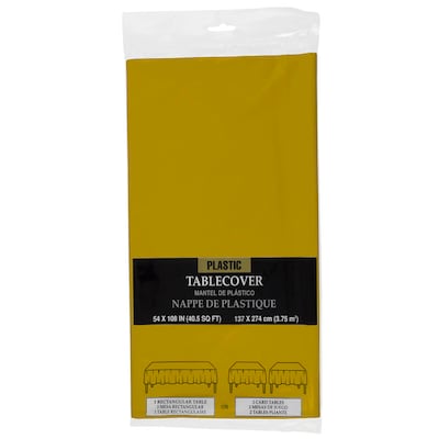 JAM Paper® Plastic Table Cover, 54 x 108 Inches, Gold Tablecloth, Sold Individually (291425371)