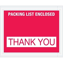 Tape Logic® Packing List Enclosed - Thank You Envelopes, 4 1/2 x 5 1/2, Red, 1000/Case (PL480)