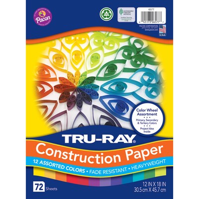 Pacon® Tru-Ray Heavyweight Construction Paper, 12 x 18, Assorted Colors, 72 Sheets (PAC6577)