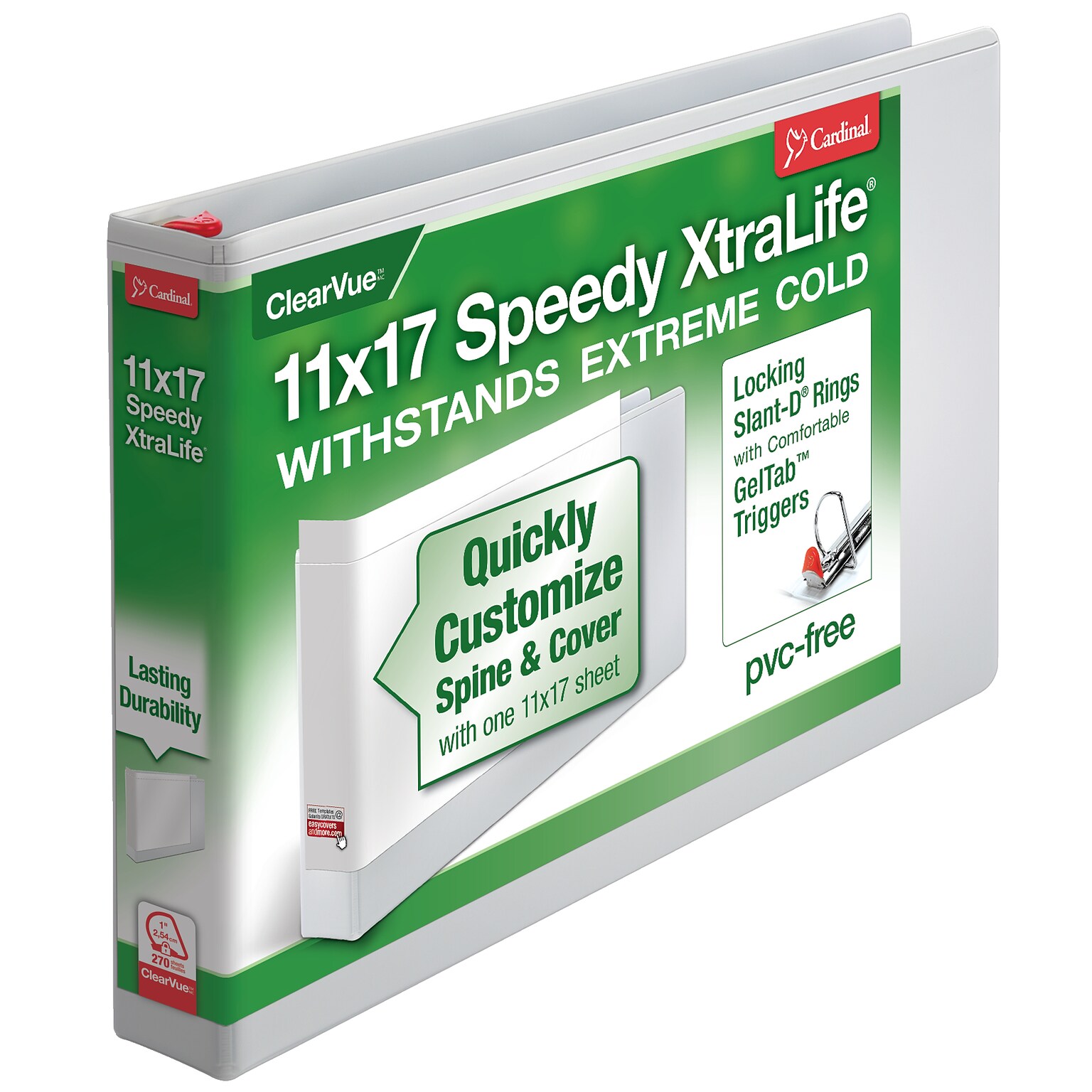 Cardinal XtraLife Heavy Duty 1 3-Ring Non-View Binders, D-Ring, White (56200)