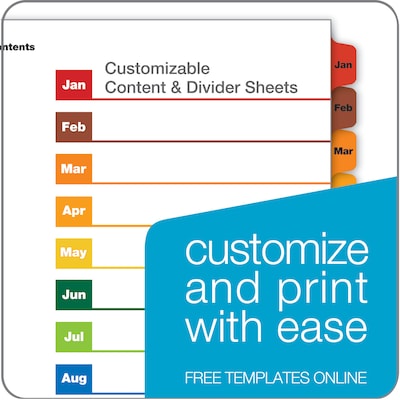 Cardinal OneStep Monthly Paper Dividers, 12-Tab, Multicolor (CRD 60318CB)