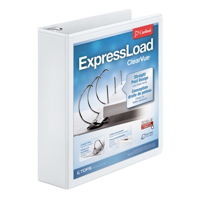 Cardinal ExpressLoad ClearVue 2 3-Ring View Binders, D-Ring, White (49120)