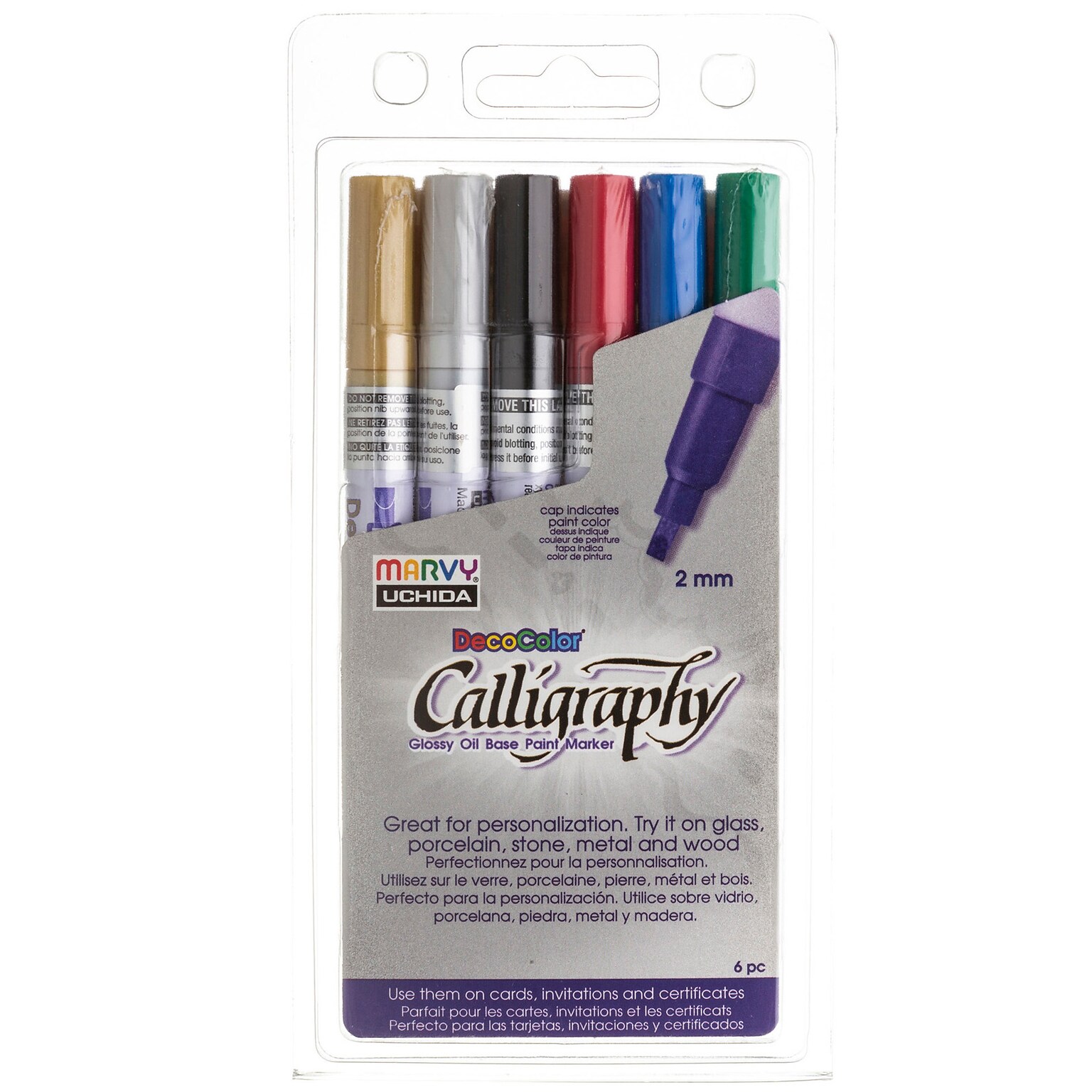 Uchida Calligraphy Paint Marker Set, Oil-Based Ink, Assorted Colors, 6/Pack (UCH1256A)