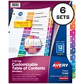 Avery Ready Index Numeric Paper Dividers, 12-Tab, Multicolor, 6/Pack (11196)