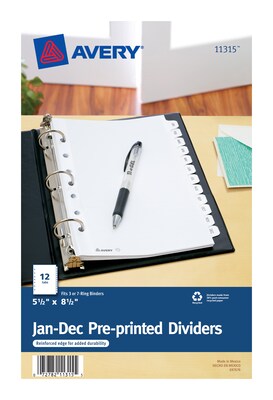 Avery Pre-Printed Mini Paper Dividers, Jan-Dec Tabs, White (11315)