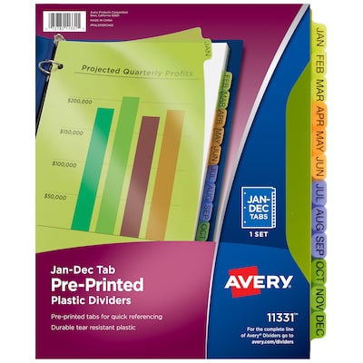 Avery Pre-Printed Plastic Dividers, Jan-Dec Tabs, Multicolor (11331)