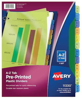 Avery Pre-Printed Plastic Dividers, A-Z Tabs, Multicolor (11330)