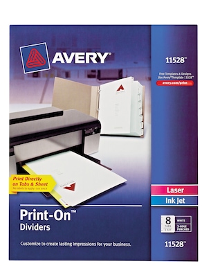 Avery Print-On Paper Dividers, 8 Tabs, White (11528)